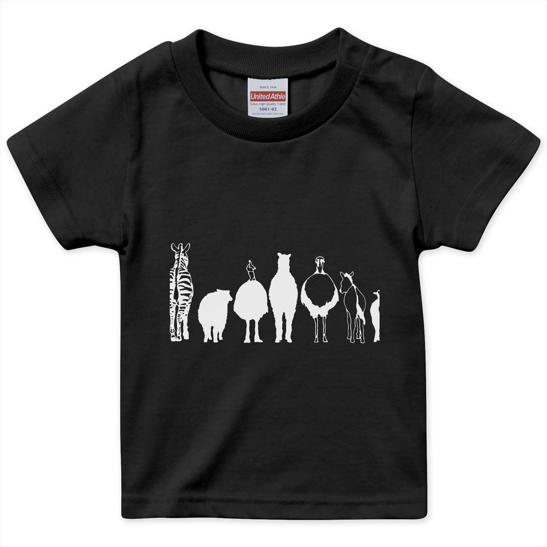 T-Shirts （Short Sleeve） - tシャツ キッズ 半袖 黒地 ブラック デザイン 90 100 110 120 130 140 150 160 Tシャツ ティーシャツ T shirt 009664 動物　サファリ　白　黒