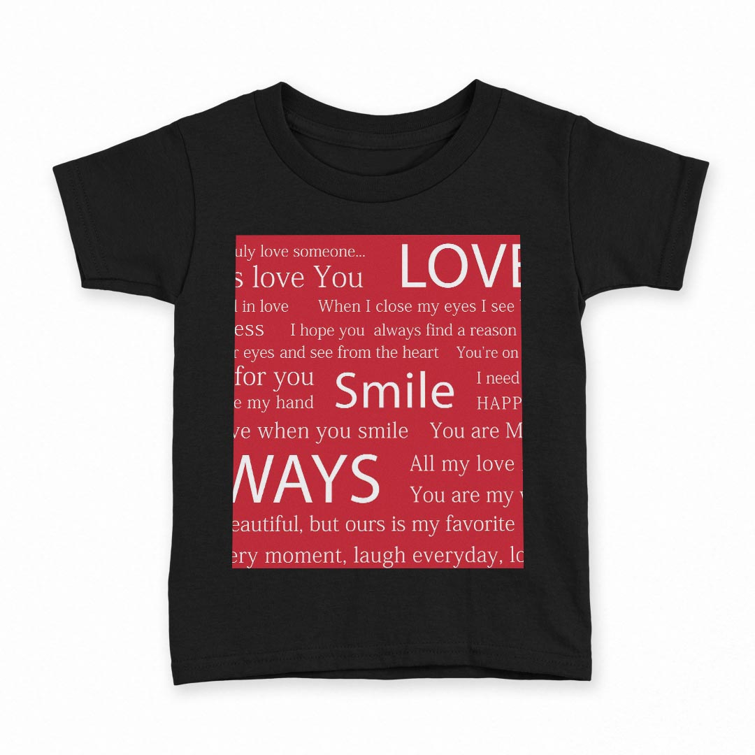 tシャツ キッズ 半袖 黒地 ブラック デザイン 90 100 110 120 130 140 150 160 Tシャツ ティーシャツ T shirt 009714 英語　文字　LOVE