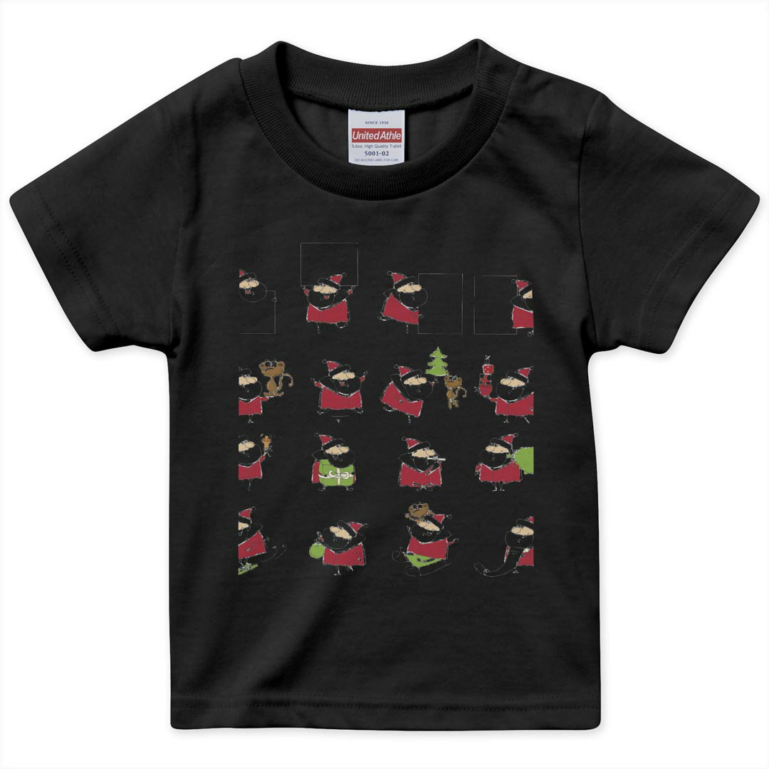 tシャツ キッズ 半袖 黒地 ブラック デザイン 90 100 110 120 130 140 150 160 Tシャツ ティーシャツ T shirt 009955 クリスマス サンタ キャラクター