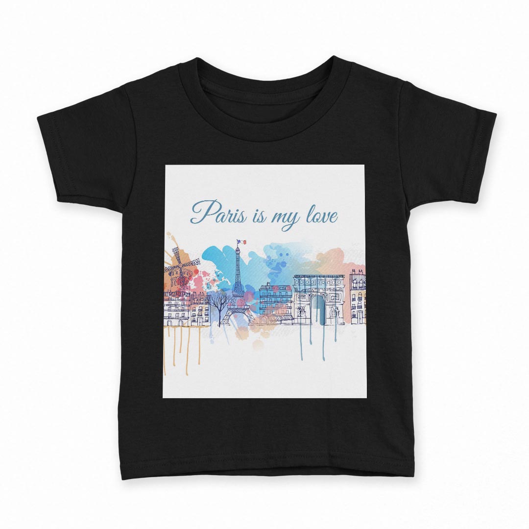 tシャツ キッズ 半袖 黒地 ブラック デザイン 90 100 110 120 130 140 150 Tシャツ ティーシャツ T shirt 010000 外国　風景　水彩