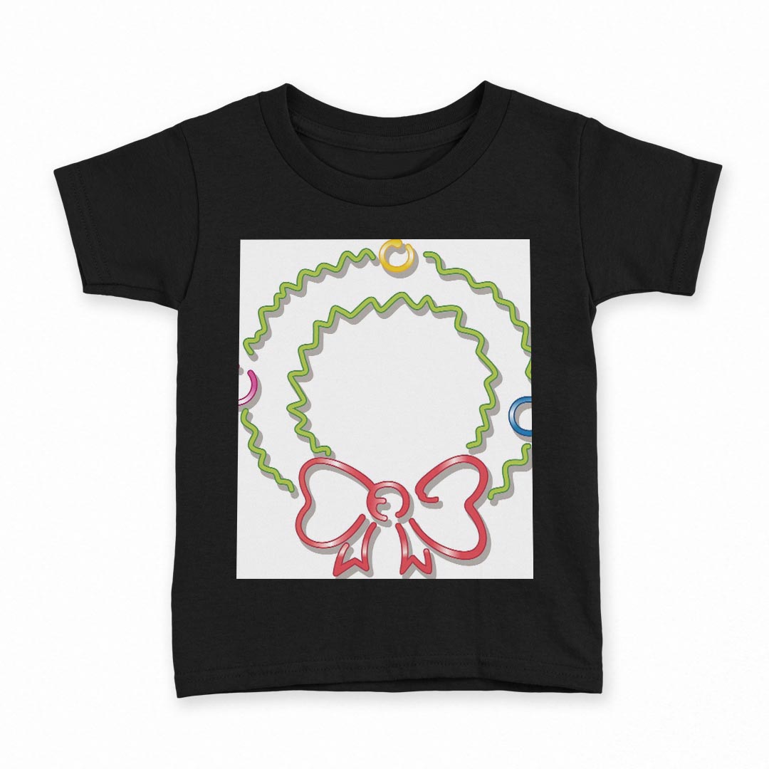 tシャツ キッズ 半袖 黒地 ブラック デザイン 90 100 110 120 130 140 150 160 Tシャツ ティーシャツ T shirt 010072 クリスマス　リース　シンプル