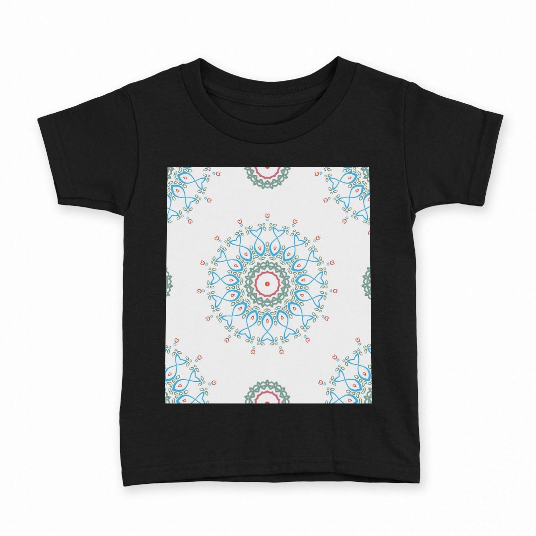 tシャツ キッズ 半袖 黒地 ブラック デザイン 90 100 110 120 130 140 150 160 Tシャツ ティーシャツ T shirt 010092 アジアン　模様　青