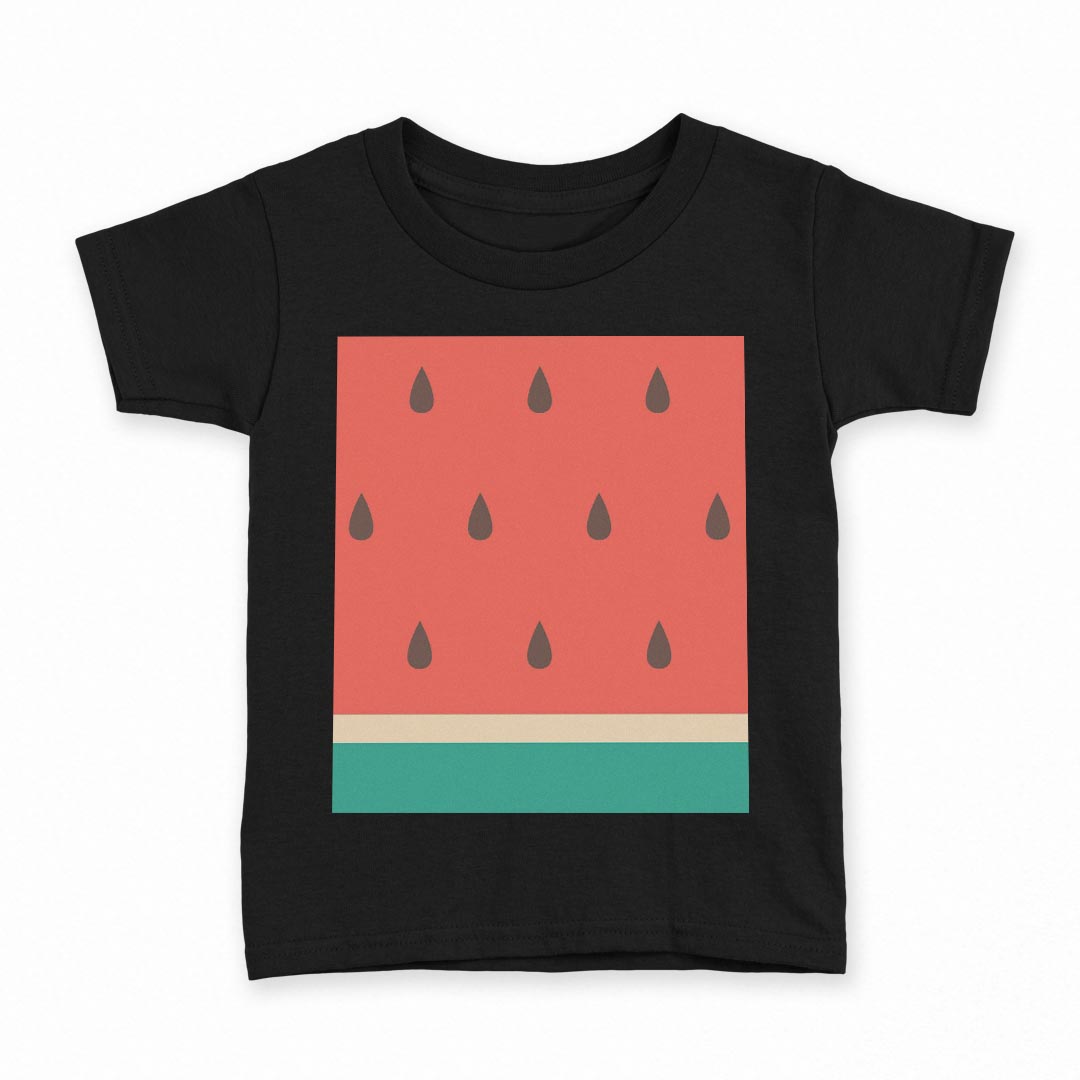 tシャツ キッズ 半袖 黒地 ブラック デザイン 90 100 110 120 130 140 150 160 Tシャツ ティーシャツ T shirt 010433 果物　スイカ　赤　緑