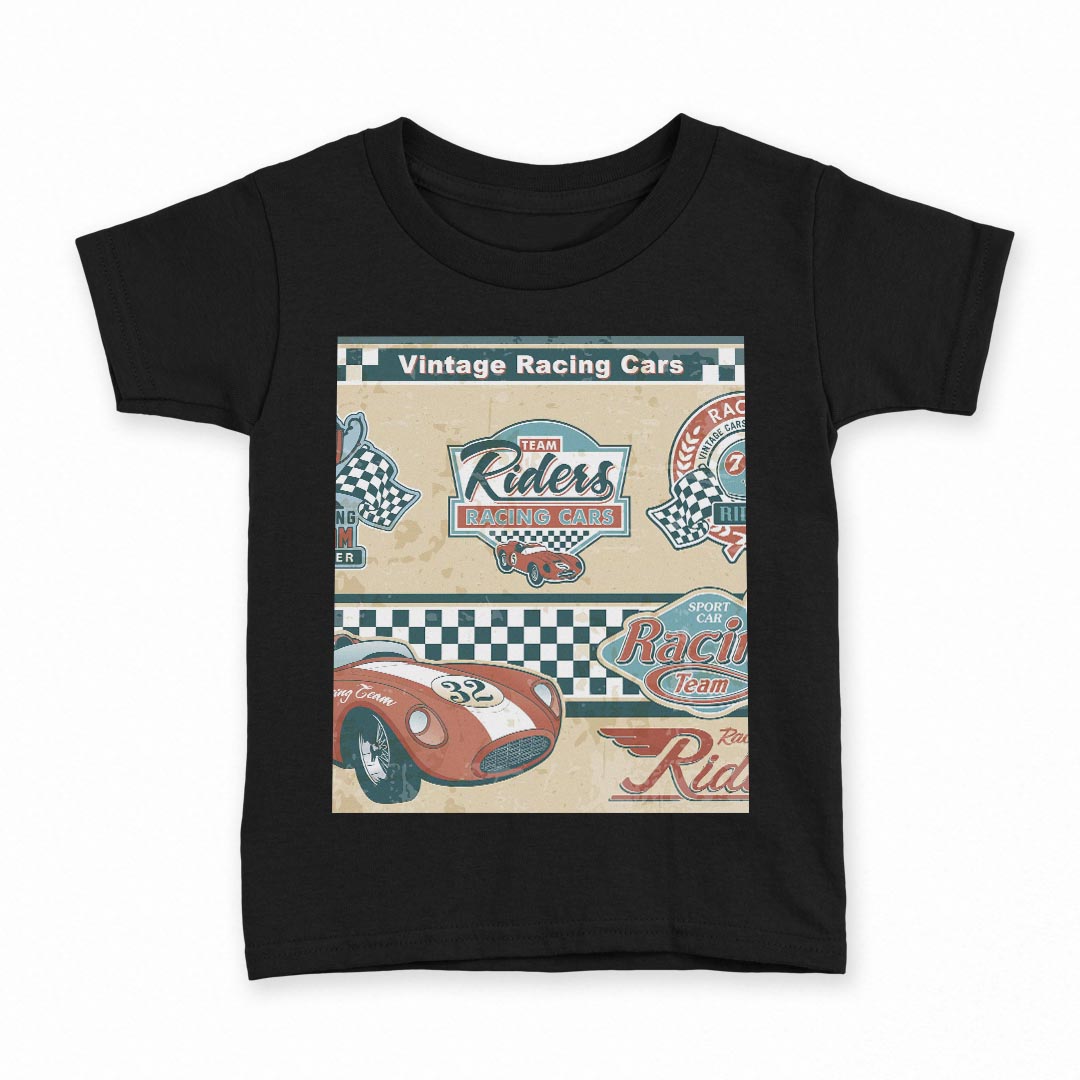 T-Shirts （Short Sleeve） - tシャツ キッズ 半袖 黒地 ブラック デザイン 90 100 110 120 130 140 150 160 Tシャツ ティーシャツ T shirt 010445 乗り物　車　レース