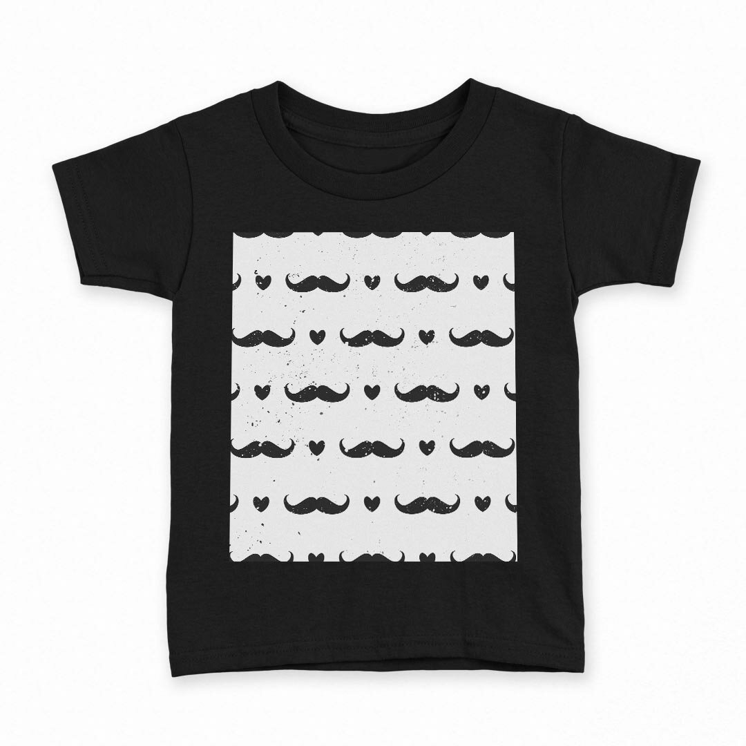 tシャツ キッズ 半袖 黒地 ブラック デザイン 90 100 110 120 130 140 150 160 Tシャツ ティーシャツ T shirt 010458 ひげ　ハート　白　黒