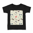 tシャツ キッズ 半袖 黒地 ブラック デザイン 90 100 110 120 130 140 150 160 Tシャツ ティーシャツ T shirt 010509 めがね ひげ くちびる(4)