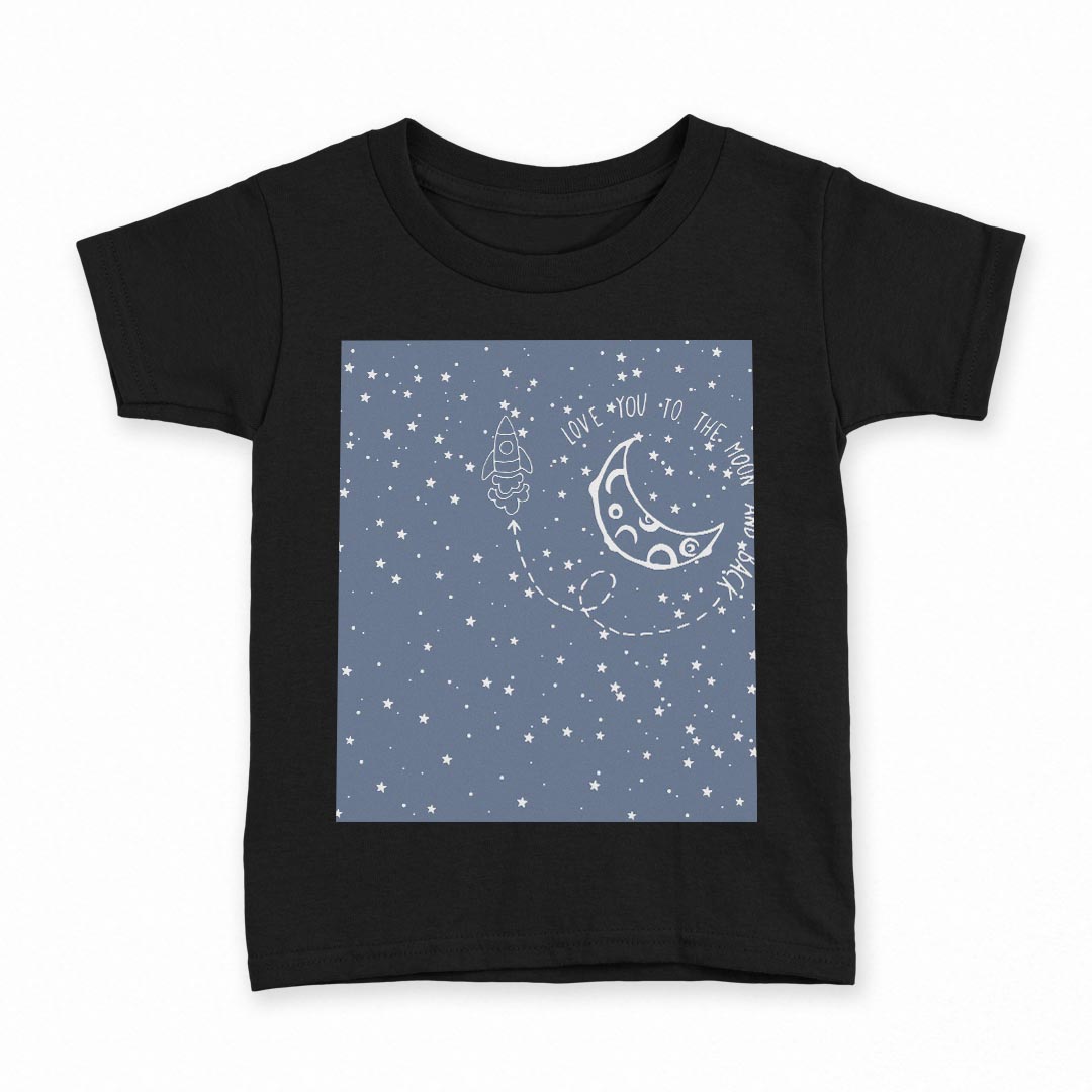 tシャツ キッズ 半袖 黒地 ブラック デザイン 90 100 110 120 130 140 150 160 Tシャツ ティーシャツ T shirt 010566 星　ロケット　宇宙