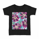 tシャツ キッズ 半袖 黒地 ブラック デザイン 90 100 110 120 130 140 150 160 Tシャツ ティーシャツ T shirt 010611 花 フラワー 紫