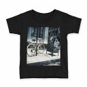 tシャツ キッズ 半袖 黒地 ブラック デザイン 90 100 110 120 130 140 150 Tシャツ ティーシャツ T shirt 010828 自転車　写真　黄色