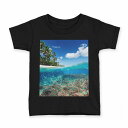 tシャツ キッズ 半袖 黒地 ブラック デザイン 90 100 110 120 130 140 150 Tシャツ ティーシャツ T shirt 010843 海 砂浜 写真