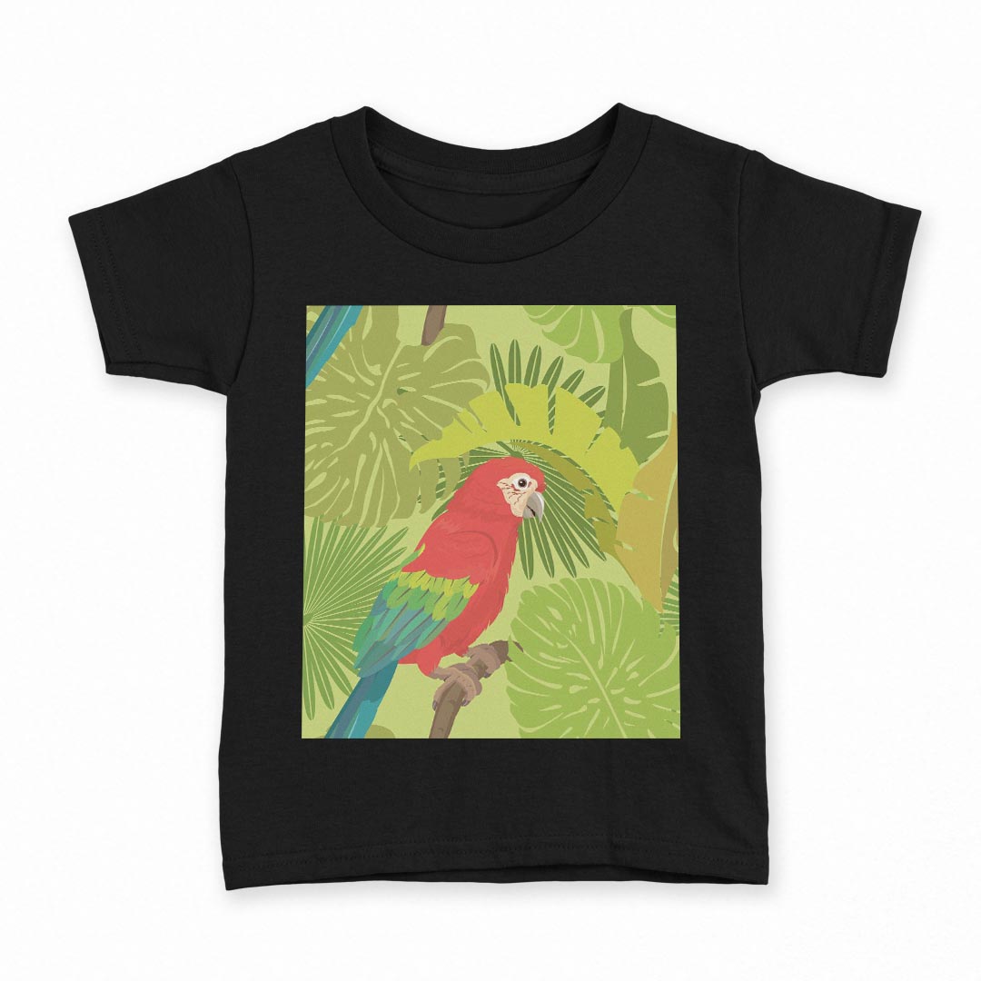 tシャツ キッズ 半袖 黒地 ブラック デザイン 90 100 110 120 130 140 150 160 Tシャツ ティーシャツ T shirt 011199 鳥　インコ　ボタニカル