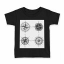 tシャツ キッズ 半袖 黒地 ブラック デザイン 90 100 110 120 130 140 150 Tシャツ ティーシャツ T shirt 011225 方角 東西南北 地図