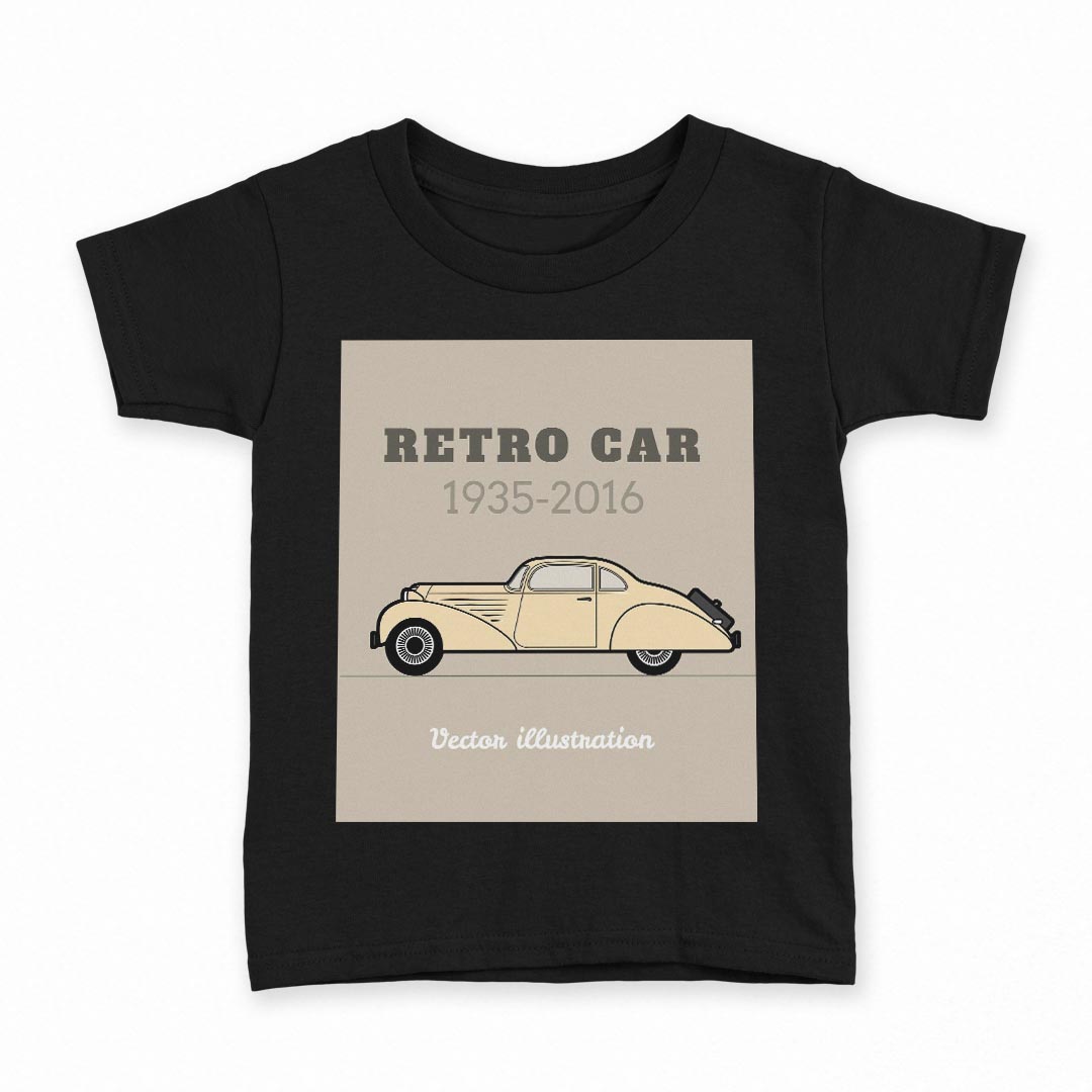 tシャツ キッズ 半袖 黒地 ブラック デザイン 90 100 110 120 130 140 150 160 Tシャツ ティーシャツ T shirt 011257 車　乗り物　レトロ