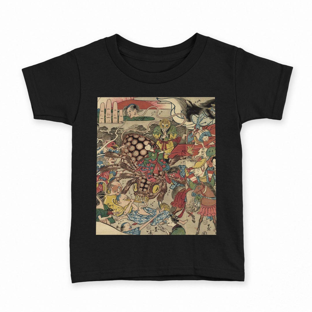 tシャツ キッズ 半袖 黒地 ブラック デザイン 90 100 110 120 130 140 150 160 Tシャツ ティーシャツ T shirt 011480 和風　和柄　妖怪