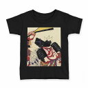 tシャツ キッズ 半袖 黒地 ブラック デザイン 90 100 110 120 130 140 150 Tシャツ ティーシャツ T shirt 011482 和風　和柄　歌舞伎