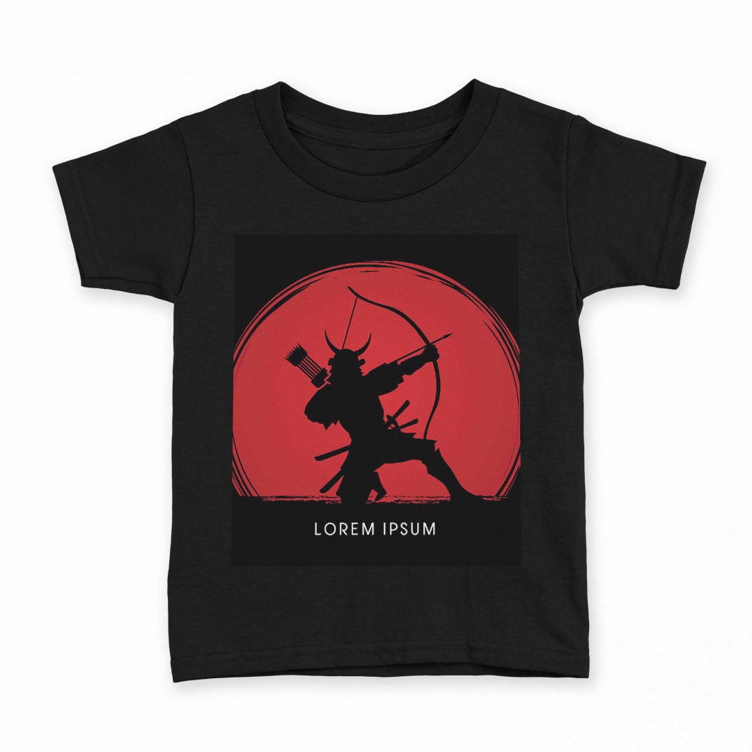 乐天商城 - tシャツ キッズ 半袖 黒地 ブラック デザイン 90 100 110 120 130 140 150 160 Tシャツ ティーシャツ T shirt 011530 侍　武士　弓矢