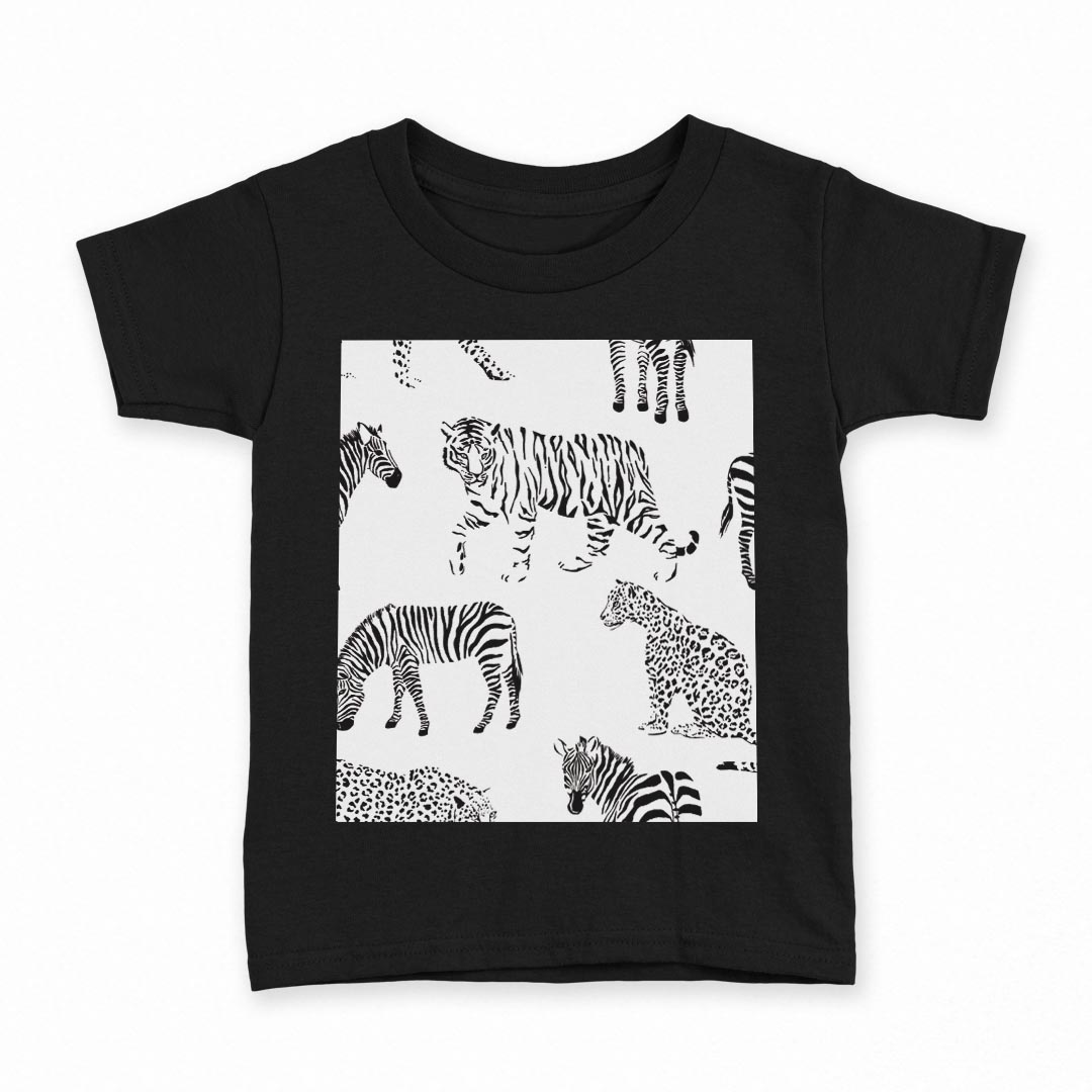 tシャツ キッズ 半袖 黒地 ブラック デザイン 90 100 110 120 130 140 150 160 Tシャツ ティーシャツ T shirt 011590 動物　アニマル　白黒