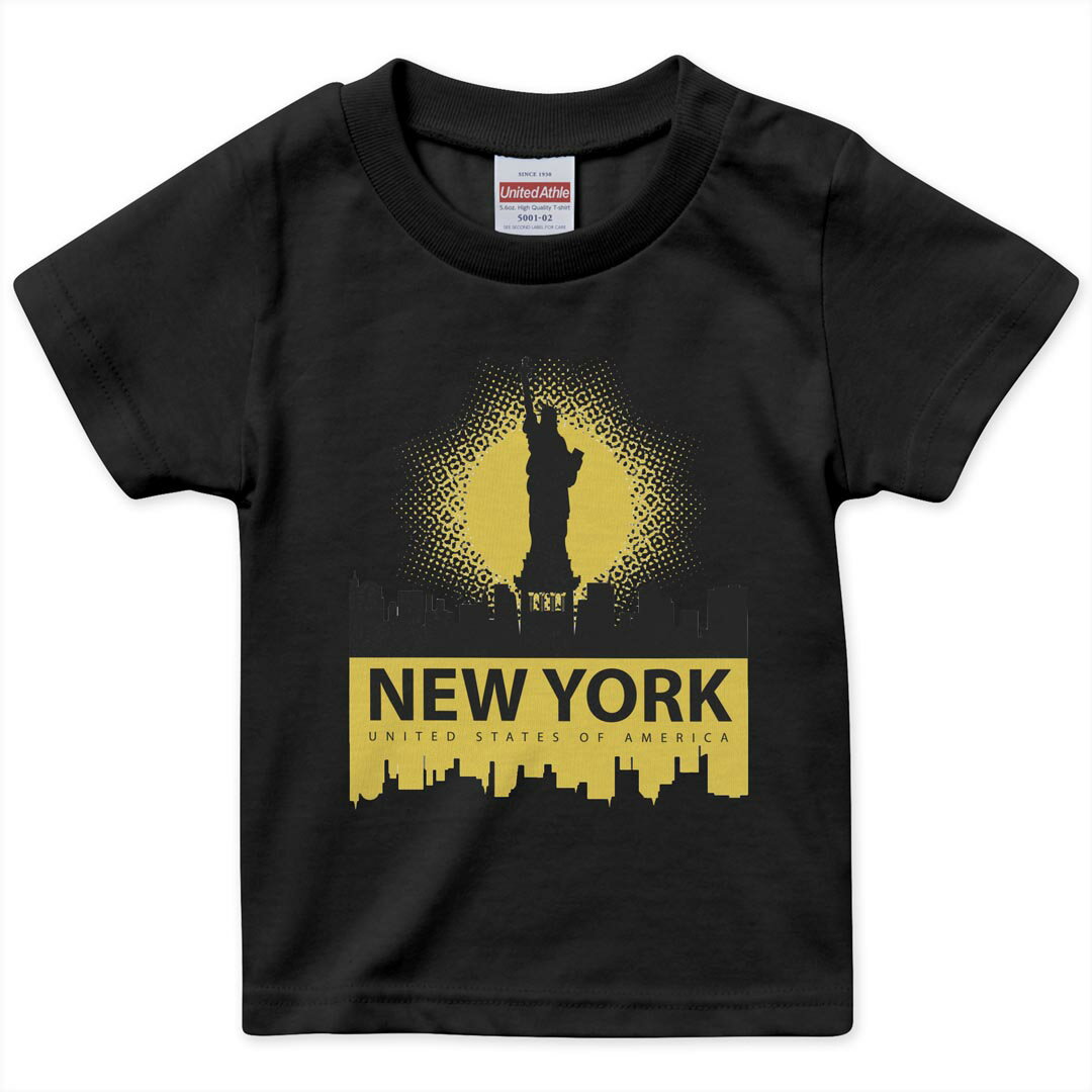 tシャツ キッズ 半袖 黒地 ブラック デザイン 90 100 110 120 130 140 150 Tシャツ ティーシャツ T shirt 011620 アメリカ　ニューヨーク　外国