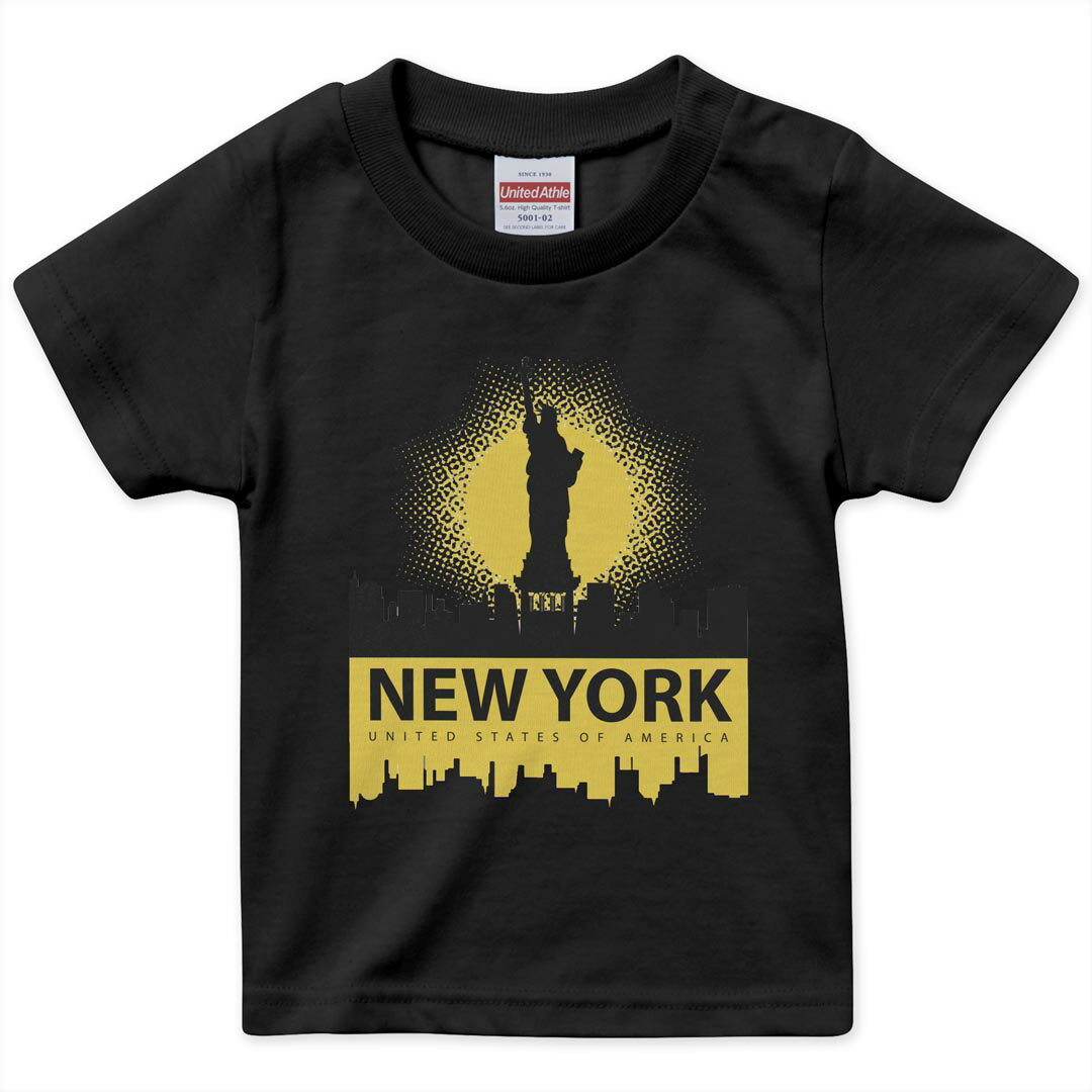 tシャツ キッズ 半袖 黒地 ブラック デザイン 90 100 110 120 130 140 150 160 Tシャツ ティーシャツ T shirt 011620 アメリカ　ニューヨーク　外国
