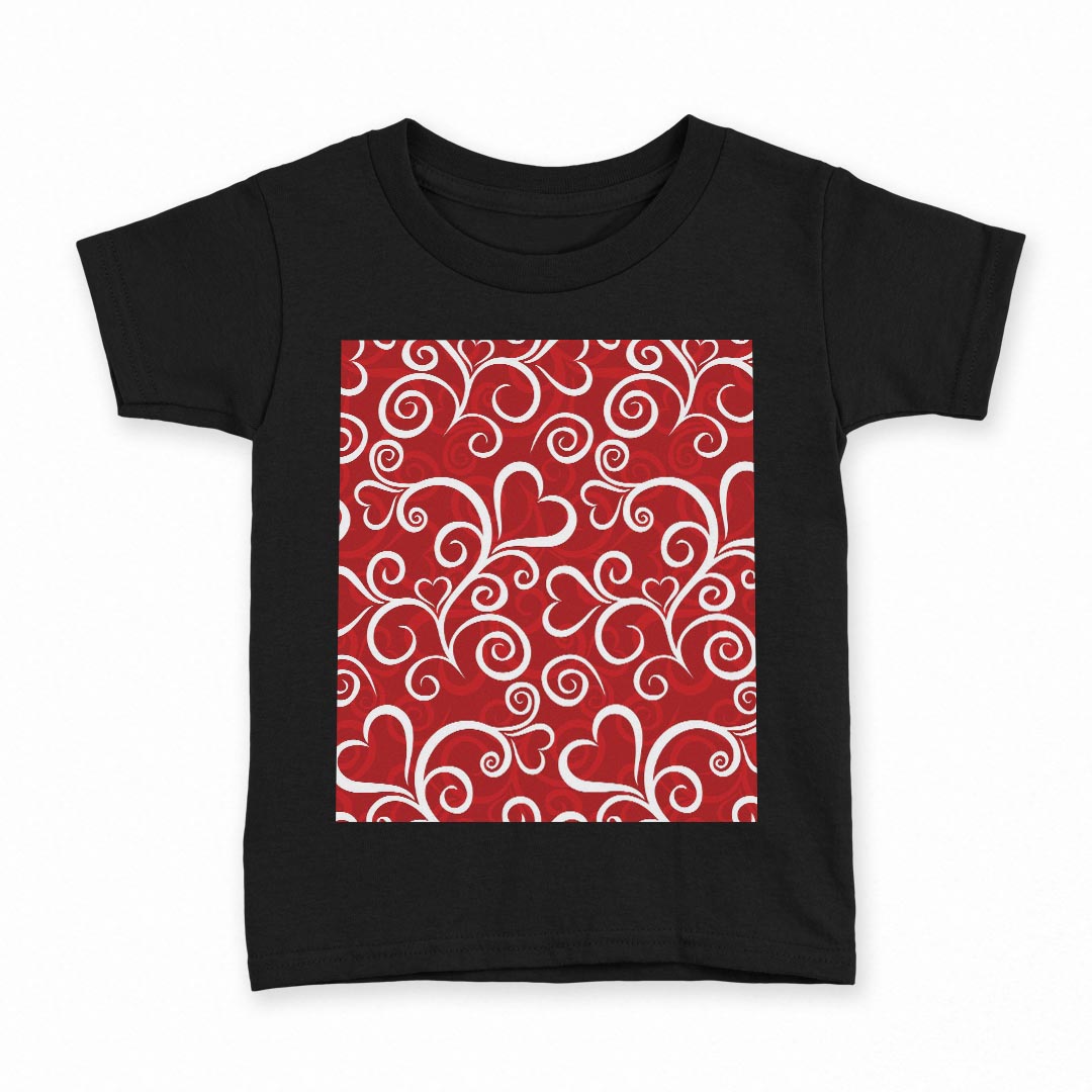 tシャツ キッズ 半袖 黒地 ブラック デザイン 90 100 110 120 130 140 150 Tシャツ ティーシャツ T shirt 011749 ハート　模様　赤