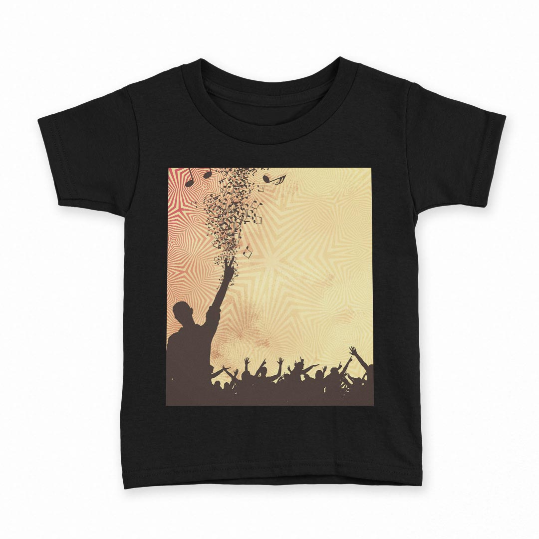tシャツ キッズ 半袖 黒地 ブラック デザイン 90 100 110 120 130 140 150 160 Tシャツ ティーシャツ T shirt 011892 音符　人物　シルエット