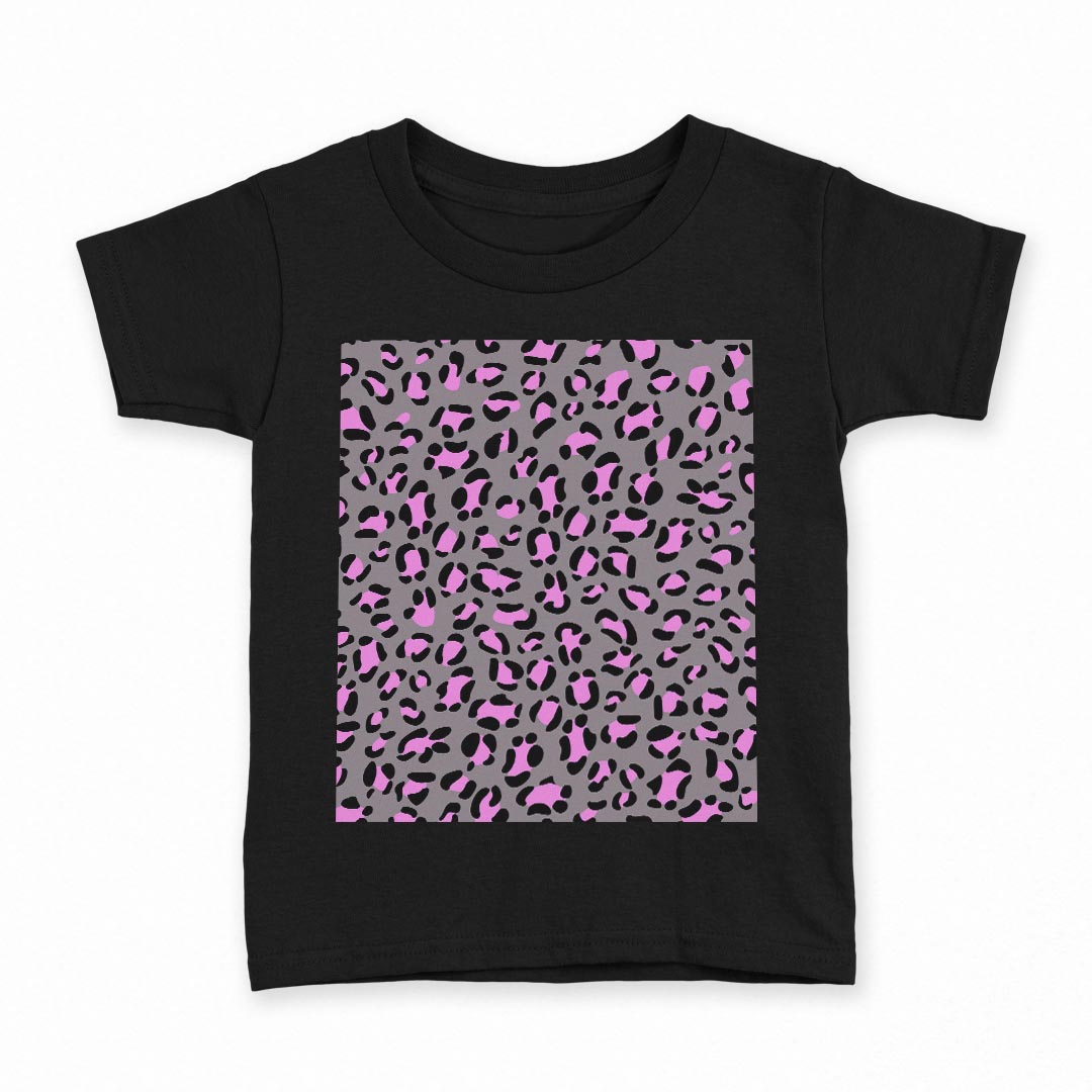 tシャツ キッズ 半袖 黒地 ブラック デザイン 90 100 110 120 130 140 150 160 Tシャツ ティーシャツ T shirt 011982 ヒョウ柄　ピンク　グレー