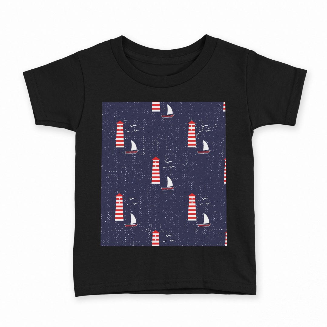 tシャツ キッズ 半袖 黒地 ブラック デザイン 90 100 110 120 130 140 150 160 Tシャツ ティーシャツ T shirt 011983 夏　船　ヨット