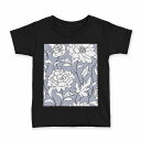 tシャツ キッズ 半袖 黒地 ブラック デザイン 90 100 110 120 130 140 150 Tシャツ ティーシャツ T shirt 012180 花　植物　イラスト