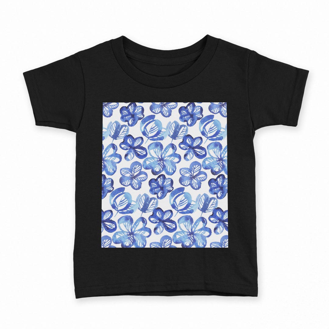 tシャツ キッズ 半袖 黒地 ブラック デザイン 90 100 110 120 130 140 150 160 Tシャツ ティーシャツ T shirt 012197 花　花柄　青