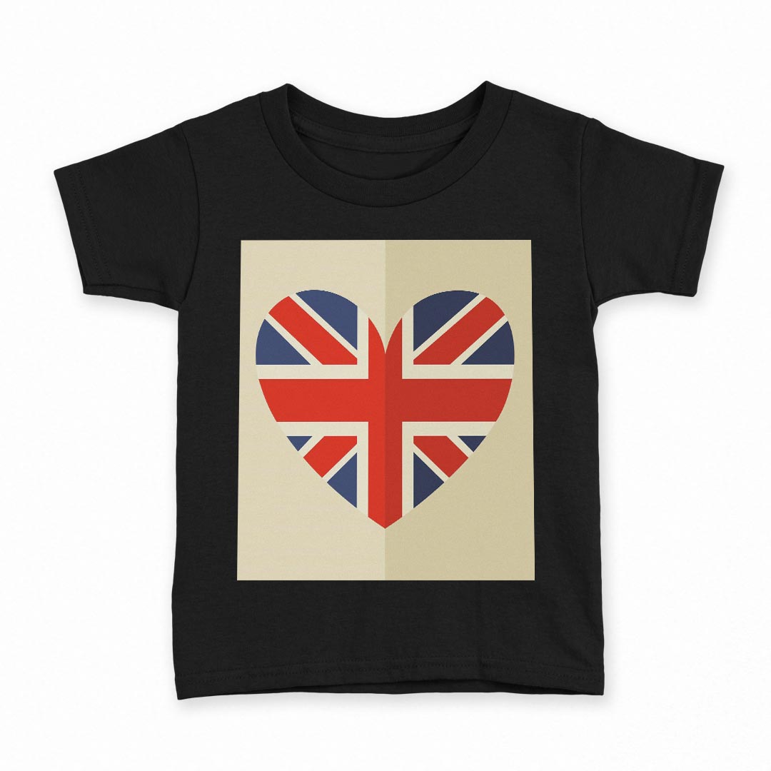 tシャツ キッズ 半袖 黒地 ブラック デザイン 90 100 110 120 130 140 150 160 Tシャツ ティーシャツ T shirt 012685 ハート　イギリス　ユニオンジャック