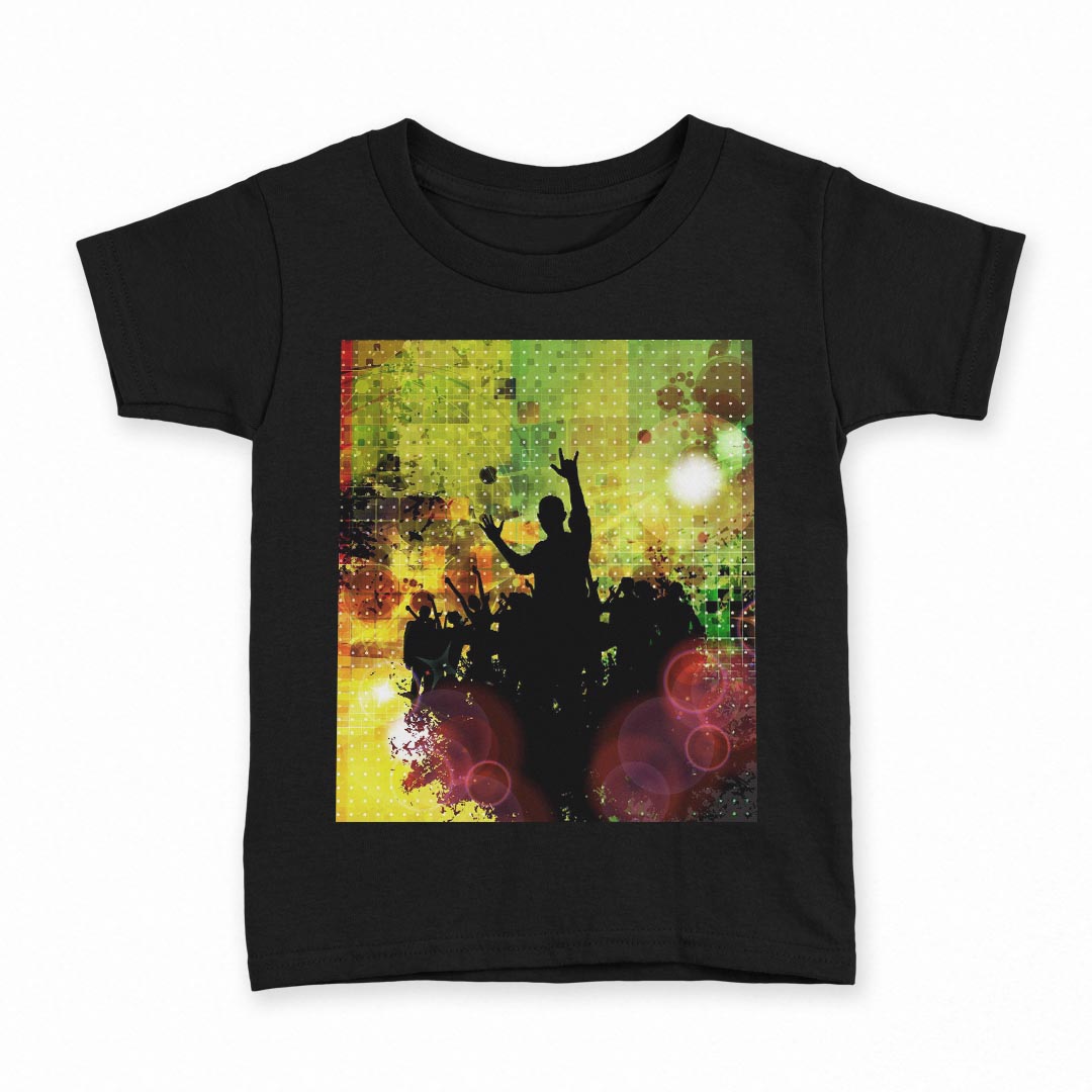 tシャツ キッズ 半袖 黒地 ブラック デザイン 90 100 110 120 130 140 150 160 Tシャツ ティーシャツ T shirt 012724 シルエット　音楽　人物