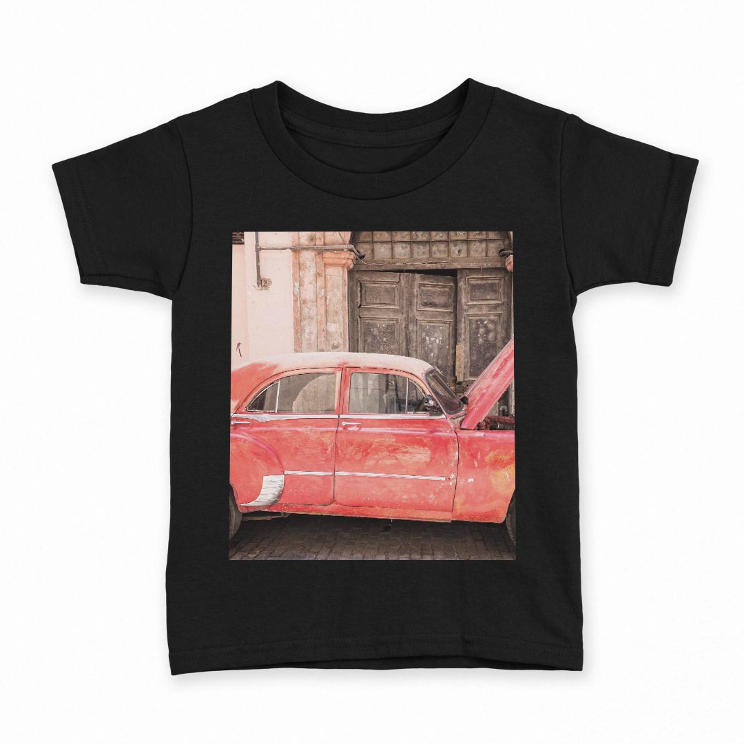 tシャツ キッズ 半袖 黒地 ブラック デザイン 90 100 110 120 130 140 150 160 Tシャツ ティーシャツ T shirt 012800 車 レトロ アンティーク