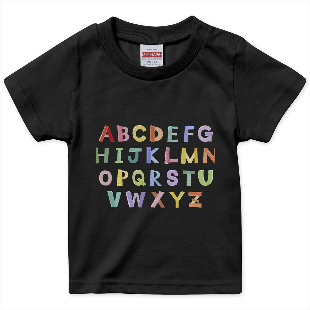 tシャツ キッズ 半袖 黒地 ブラック デザイン 90 100 110 120 130 140 150 160 Tシャツ ティーシャツ T shirt 013170 アルファベット　英語