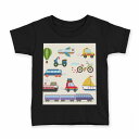 tシャツ キッズ 半袖 黒地 ブラック デザイン 90 100 110 120 130 140 150 160 Tシャツ ティーシャツ T shirt 013198 乗り物 自転車 車