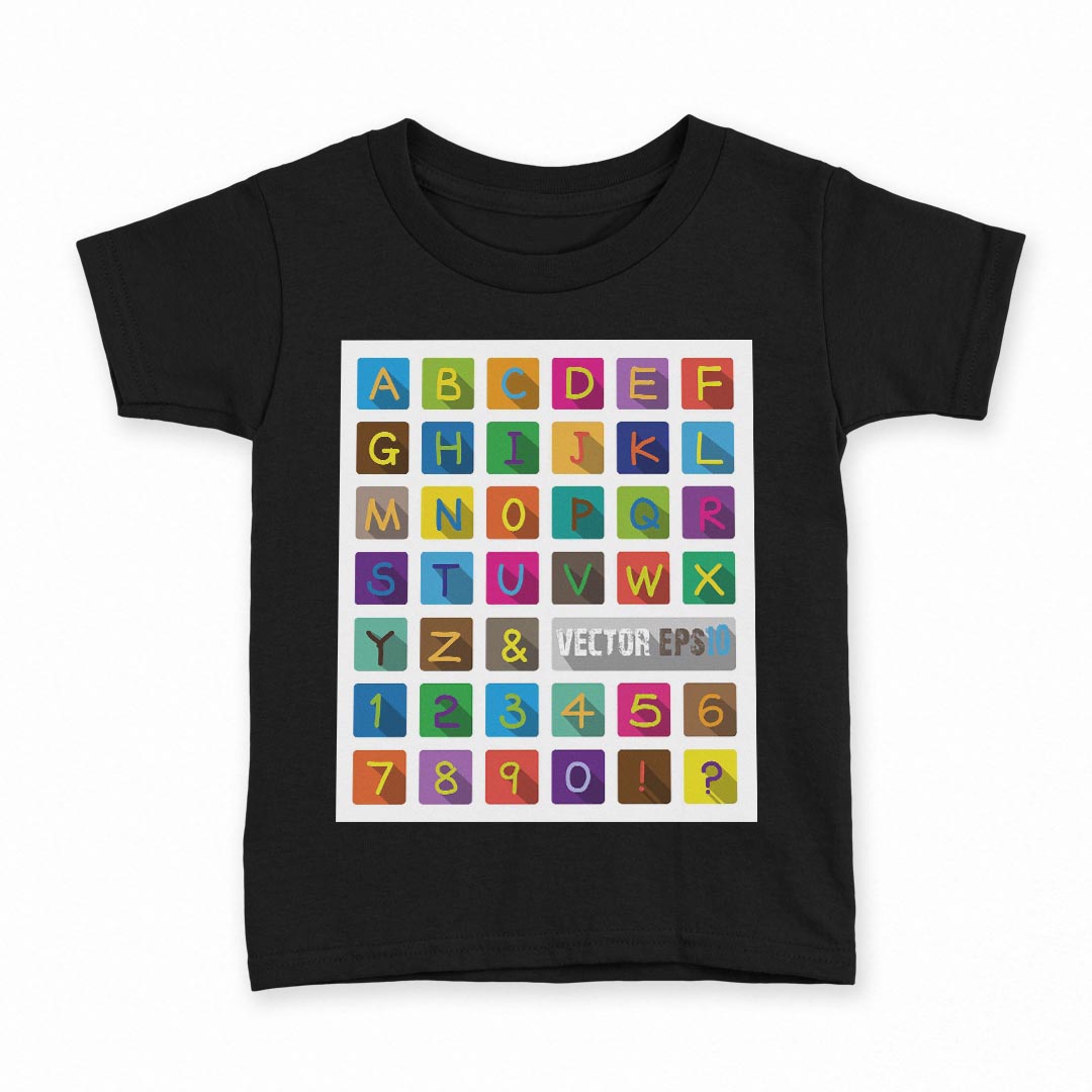 T-Shirts （Short Sleeve） - tシャツ キッズ 半袖 黒地 ブラック デザイン 90 100 110 120 130 140 150 160 Tシャツ ティーシャツ T shirt 013199 アルファベット　数字　記号