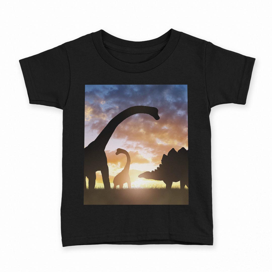 Other - tシャツ キッズ 半袖 黒地 ブラック デザイン 90 100 110 120 130 140 150 160 Tシャツ ティーシャツ T shirt 013281 恐竜　シルエット　夕日