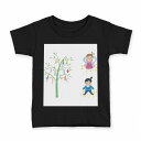 tシャツ キッズ 半袖 黒地 ブラック デザイン 90 100 110 120 130 140 150 160 Tシャツ ティーシャツ T shirt 013438 七夕 イベント 笹(4)