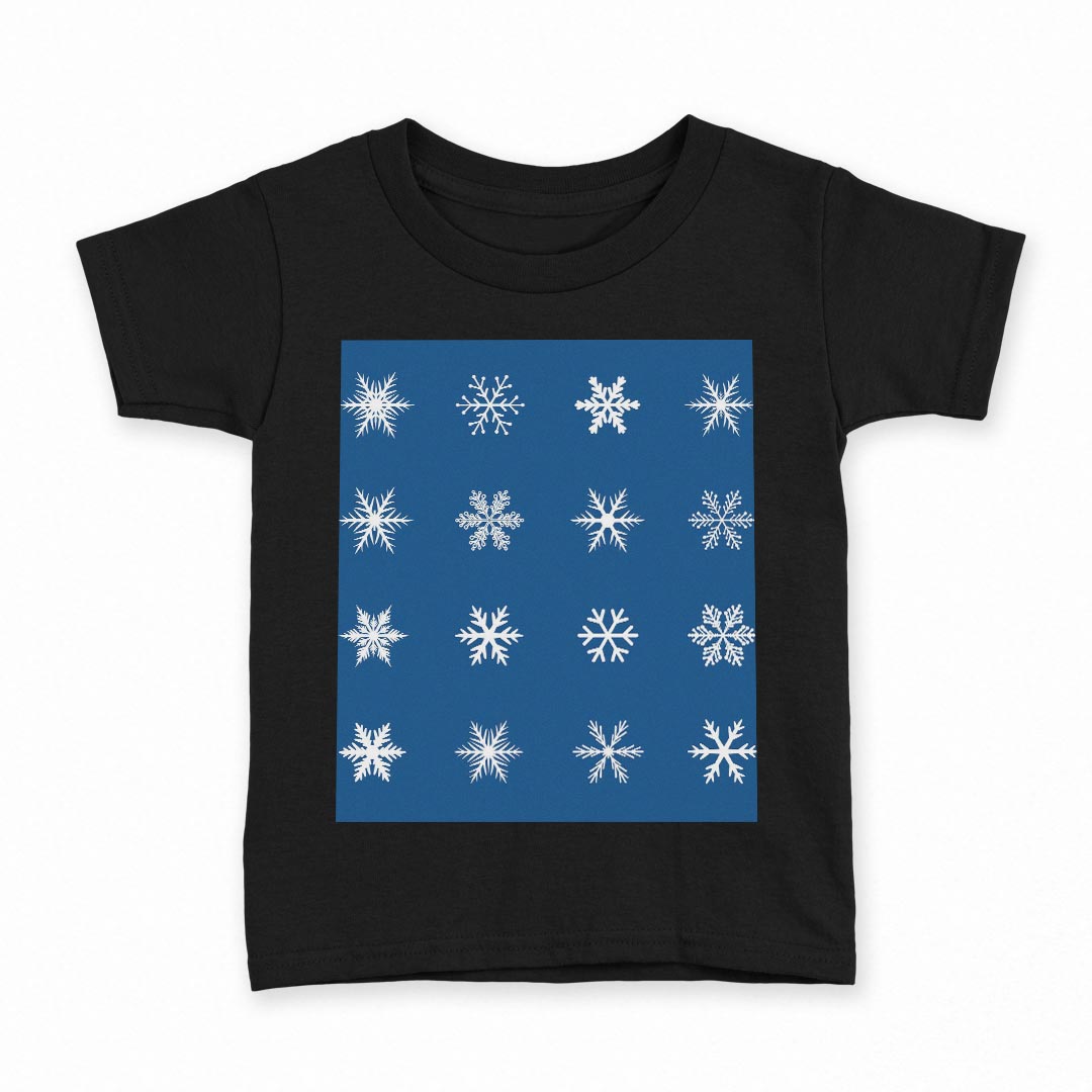 tシャツ キッズ 半袖 黒地 ブラック デザイン 90 100 110 120 130 140 150 160 Tシャツ ティーシャツ T shirt 013448 雪　結晶　青