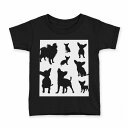 tシャツ キッズ 半袖 黒地 ブラック デザイン 90 100 110 120 130 140 150 160 Tシャツ ティーシャツ T shirt 013561 犬 影 シルエット(4)