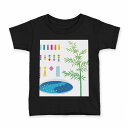 tシャツ キッズ 半袖 黒地 ブラック デザイン 90 100 110 120 130 140 150 160 Tシャツ ティーシャツ T shirt 013791 七夕 短冊
