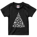 tシャツ キッズ 半袖 黒地 ブラック デザイン 90 100 110 120 130 140 150 160 Tシャツ ティーシャツ T shirt 013830 クリスマス ツリー モノクロ(4)
