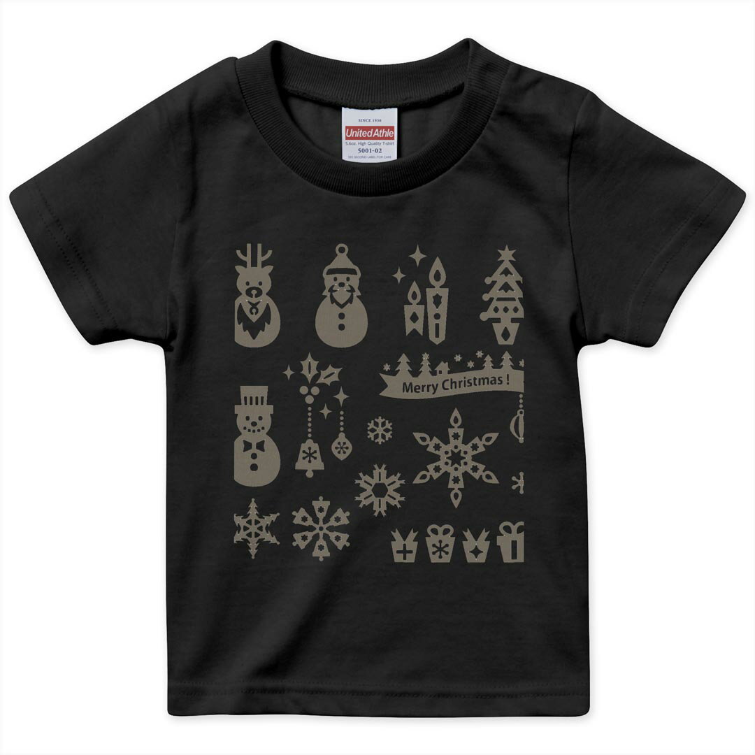 tシャツ キッズ 半袖 黒地 ブラック デザイン 90 100 110 120 130 140 150 160 Tシャツ ティーシャツ T shirt 013850 クリスマス サンタ トナカイ