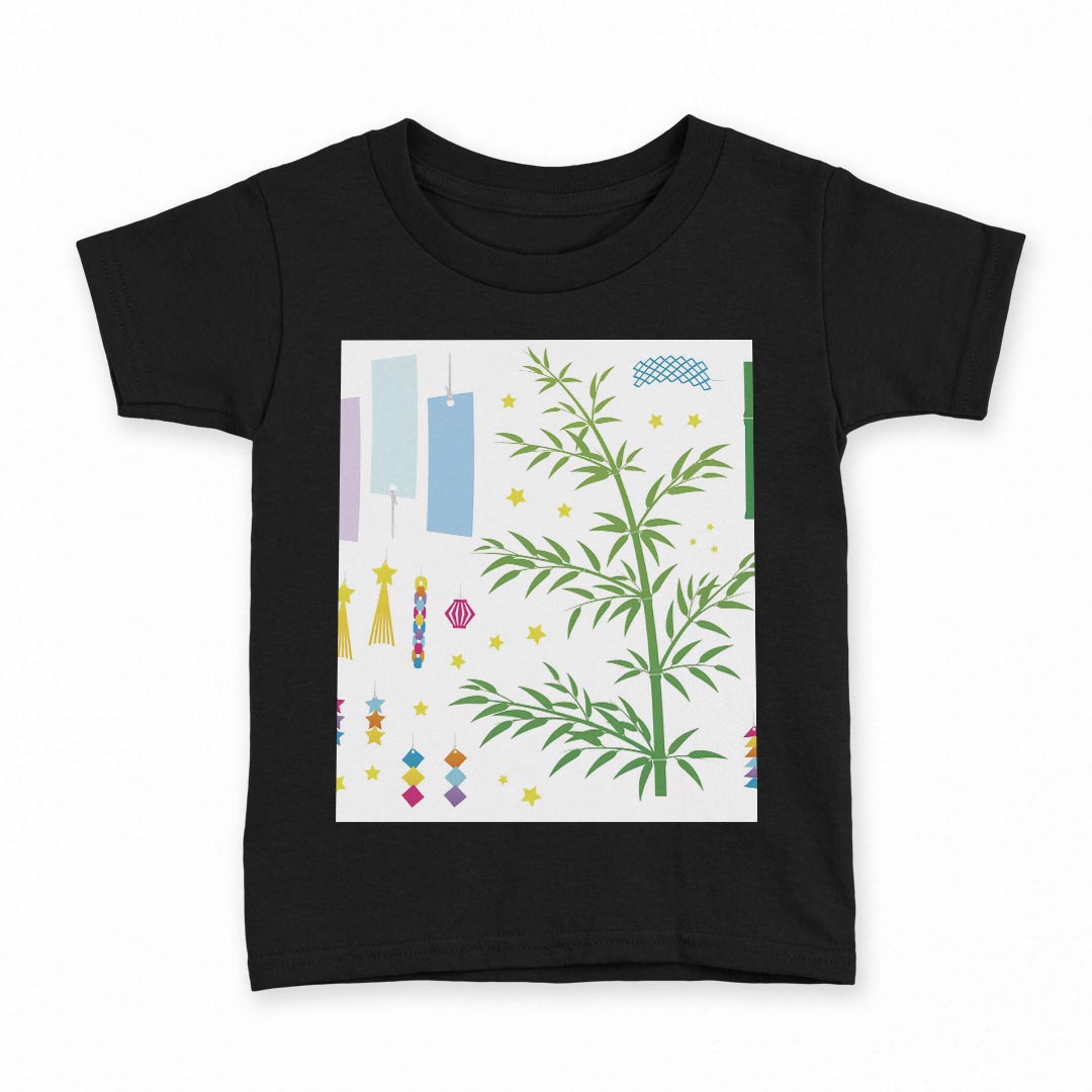 tシャツ キッズ 半袖 黒地 ブラック デザイン 90 100 110 120 130 140 150 160 Tシャツ ティーシャツ T shirt 013872 七夕 短冊 星
