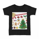 tシャツ キッズ 半袖 黒地 ブラック デザイン 90 100 110 120 130 140 150 160 Tシャツ ティーシャツ T shirt 013954 クリスマス ツリー サンタ