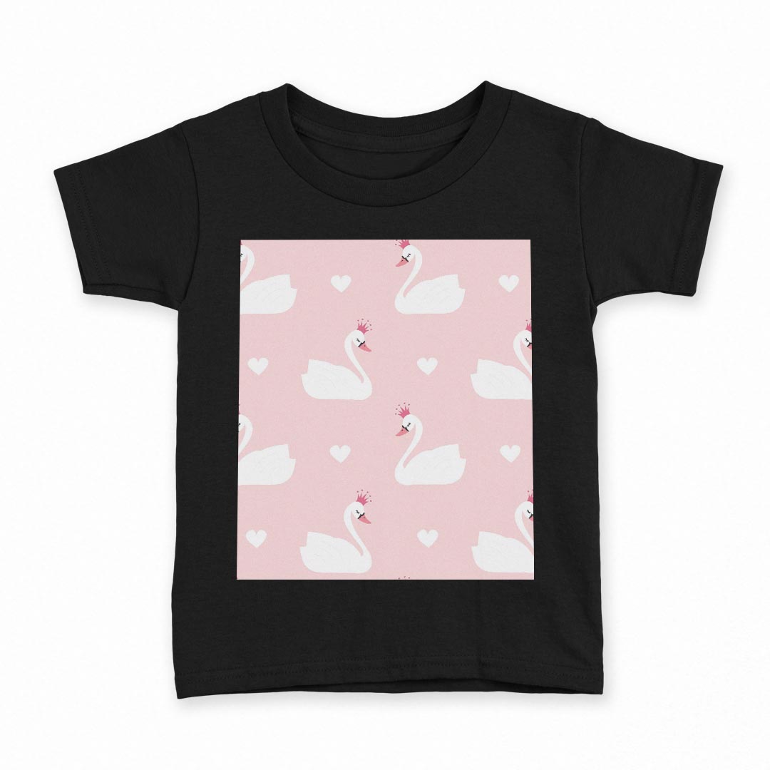 tシャツ キッズ 半袖 黒地 ブラック デザイン 90 100 110 120 130 140 150 160 Tシャツ ティーシャツ T shirt 013964 白鳥　アニマル　ハート