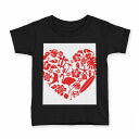 tシャツ キッズ 半袖 黒地 ブラック デザイン 90 100 110 120 130 140 150 160 Tシャツ ティーシャツ T shirt 013967 ハート トロピカル 赤(4)