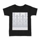 tシャツ キッズ 半袖 黒地 ブラック デザイン 90 100 110 120 130 140 150 Tシャツ ティーシャツ T shirt 013970 エレガント　模様　青