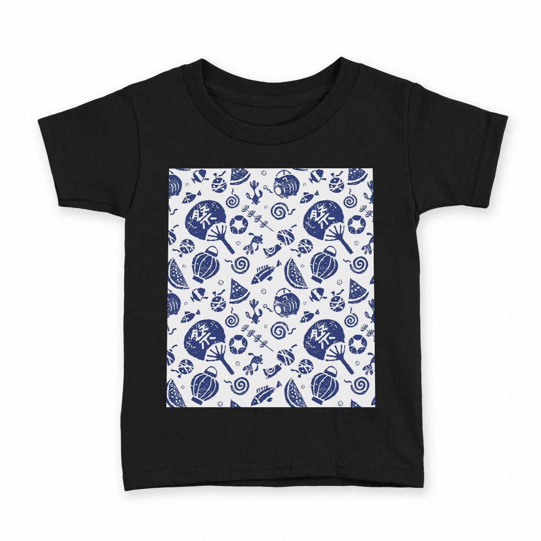 tシャツ キッズ 半袖 黒地 ブラック デザイン 90 100 110 120 130 140 150 160 Tシャツ ティーシャツ T shirt 014091 祭り　夏　スイカ