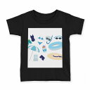 tシャツ キッズ 半袖 黒地 ブラック デザイン 90 100 110 120 130 140 150 160 Tシャツ ティーシャツ T shirt 014106 海 ビーチ パラソル