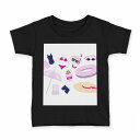 tシャツ キッズ 半袖 黒地 ブラック デザイン 90 100 110 120 130 140 150 160 Tシャツ ティーシャツ T shirt 014107 海 ビーチ パラソル